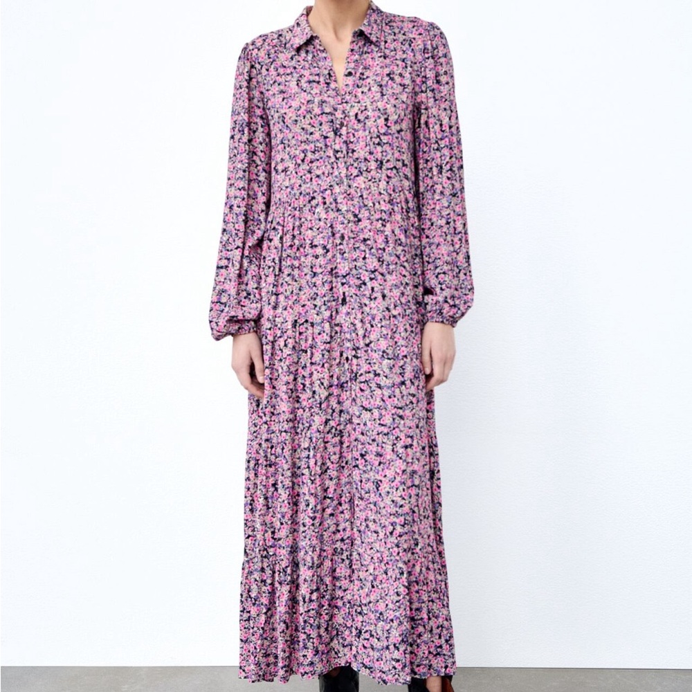 Zara floral long sleeve maxi dress